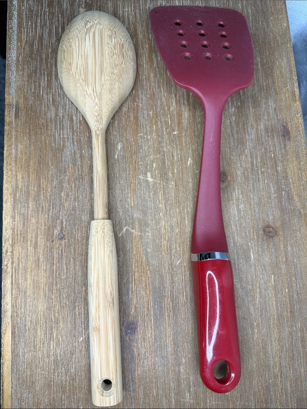 KitchenAid Empire Red Spatula & Bamboo Wooden Spoon